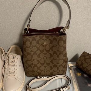 Coach Tan and Brown Signature Shoulder Bag